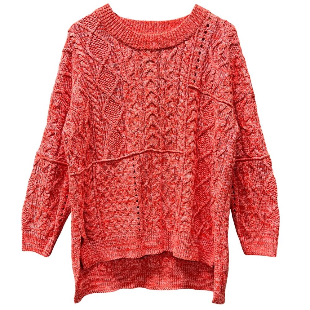Pilcro Anthropologie Sweater Womens Medium Pink Jasmine Cable Knit Pullover Boho